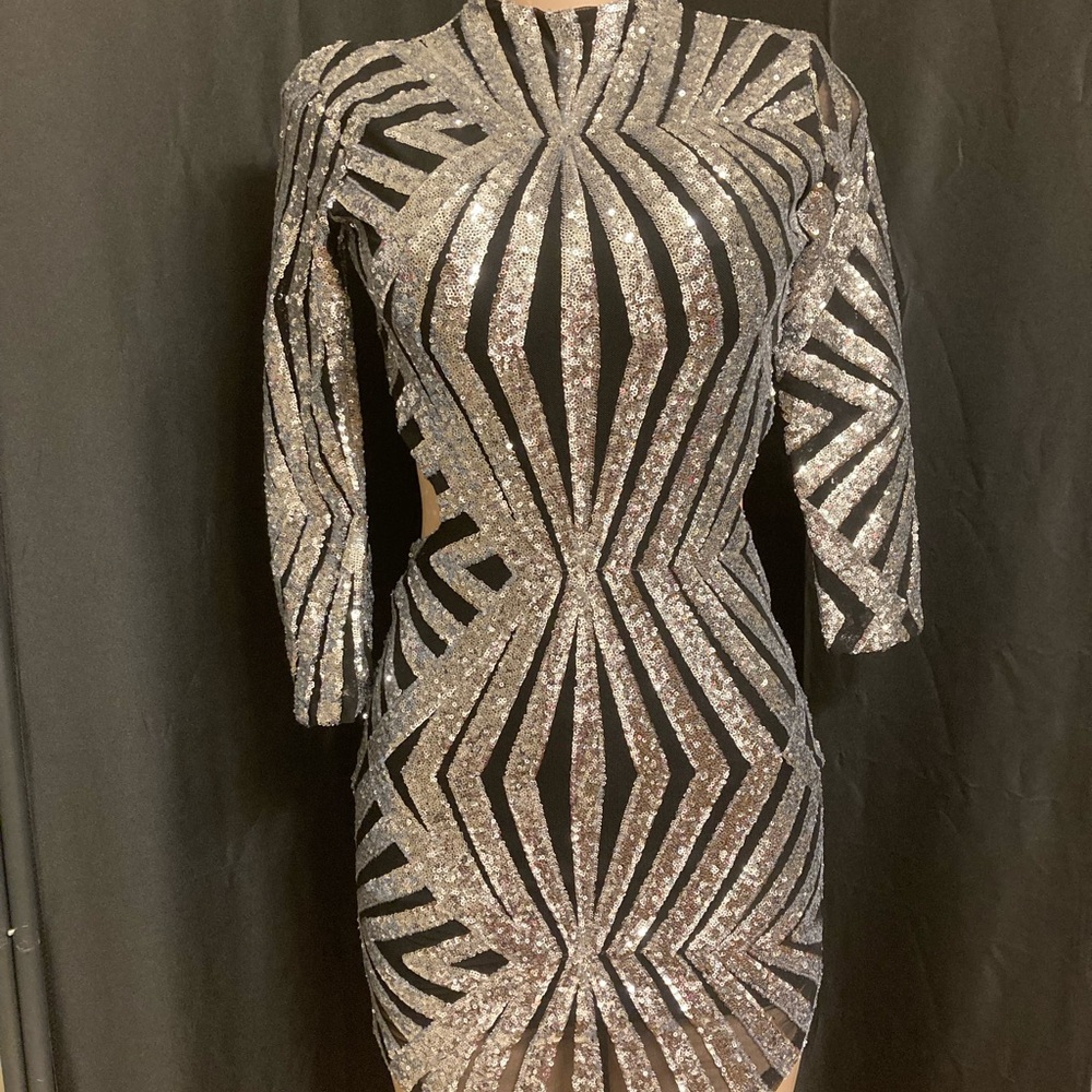 Silver and Black Sequin Dress
